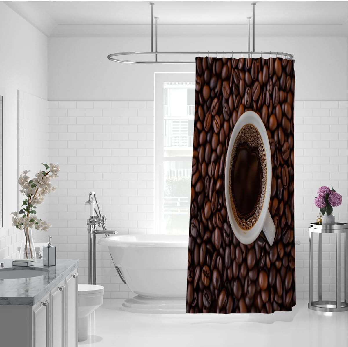 Rideau Douche Grains Bruns Boisson Graphique 200 x 220 cm