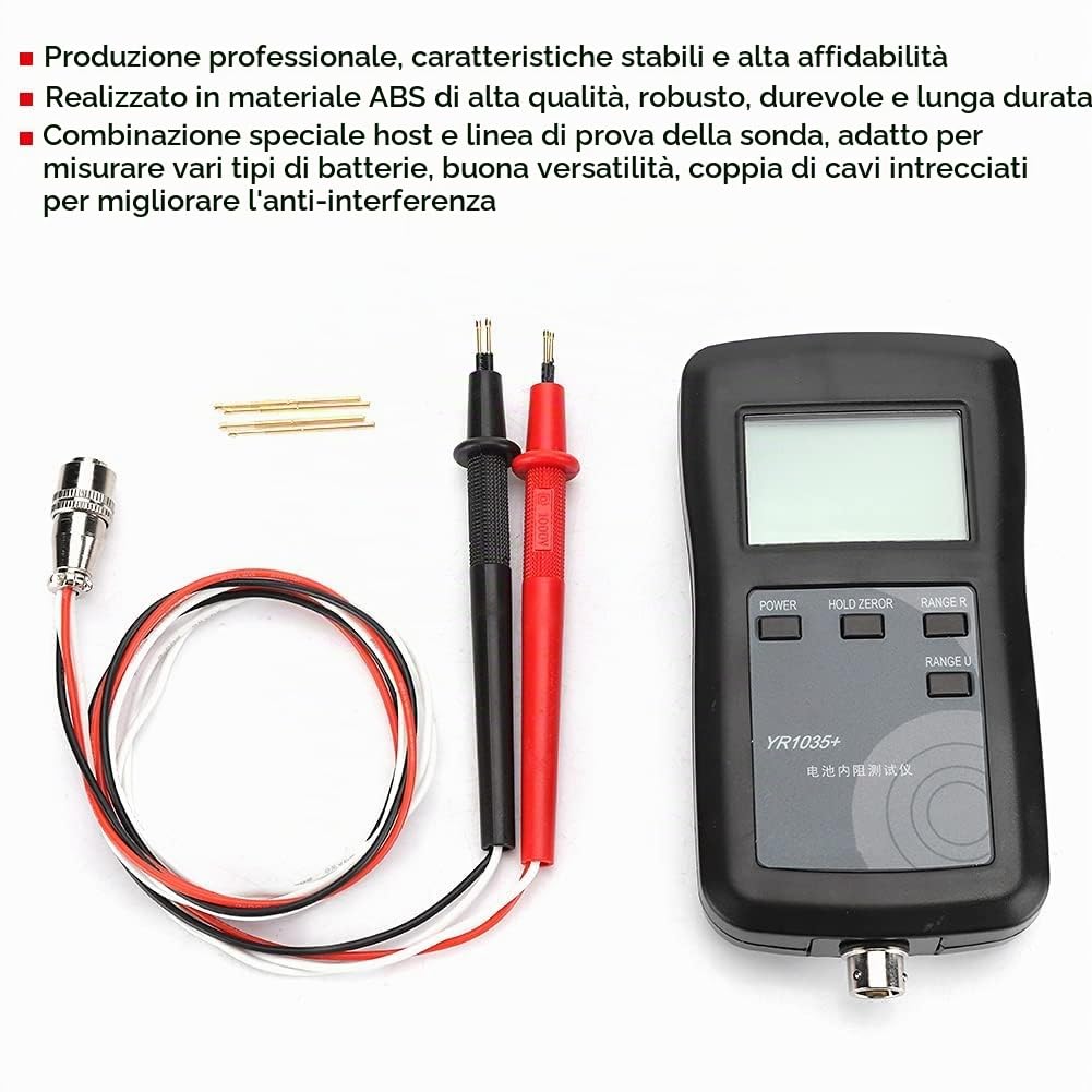 Tester di resistenza interna batteria a 4 fili YR1035 con display LCD a piombo per acido al piombo, ioni di litio, polimeri di litio, litio ferro fosfato, batterie alcaline, a secco
