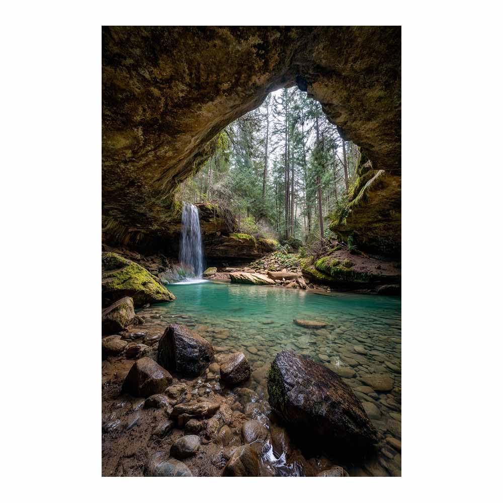 HOQIU Wall art for home decor Cave Waterfall Pool canvas artwork for wall, art prints, For living room, bedroom, bathroom, dining room, painting and decor.(Multicolor)-80x120cm Unframed