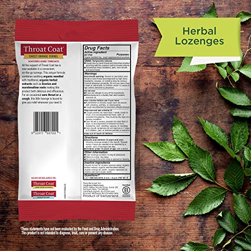 Image of Traditional Medicinals Organic, Throat Coat Lozenges, Sweet Orange with Menthol - Herbal Cough Drops, Helps Soothe Sore Throat & Relieve Cough - Non-GMO, Stimulant-Free - 16 Count