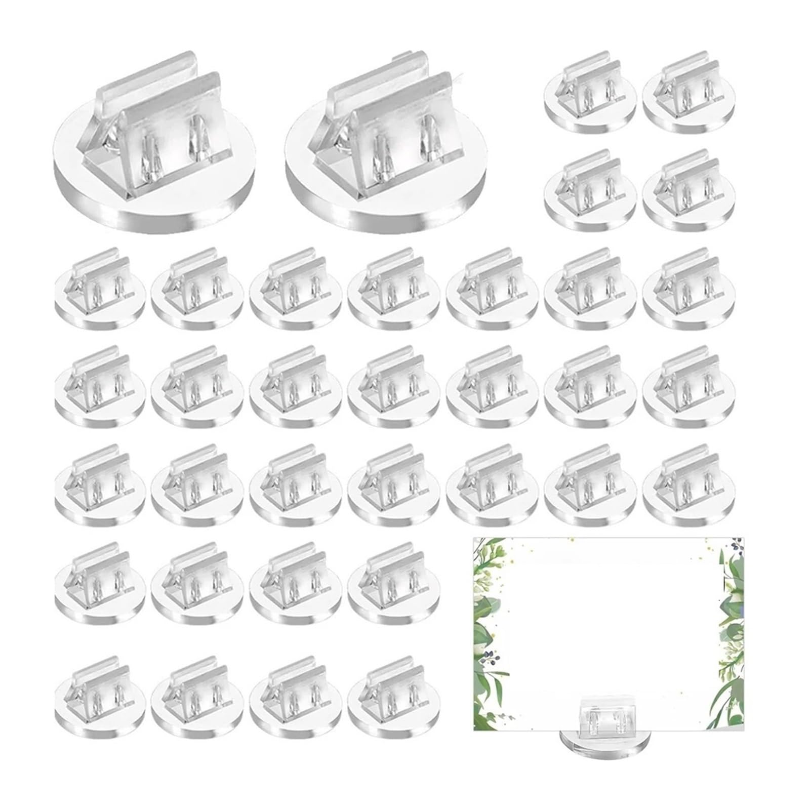 Gwyzax Table Number Holders 100Pcs Mini Card Stands Plastic Place Card Holders Paper Miniature Bases Board Clips for Game Wedding Party Price Tags