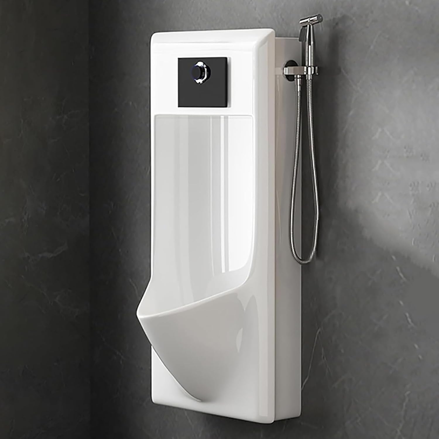 Ceramic Urinal Wall Mounted with Hose Spray Gun, Automatic Sensor Urinals for Men, Anti-Splash & Odor-Proof, for KTV Bar Bathroom Hotel Shop Garage