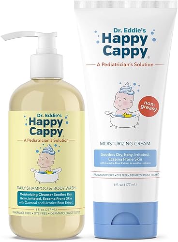 Miniatura 8 de Happy Cappy Paquete de champú para bebés, gel de baño y crema hidratante – Eczema Body Wash y loción para niños y niños pequeños, ayuda con la