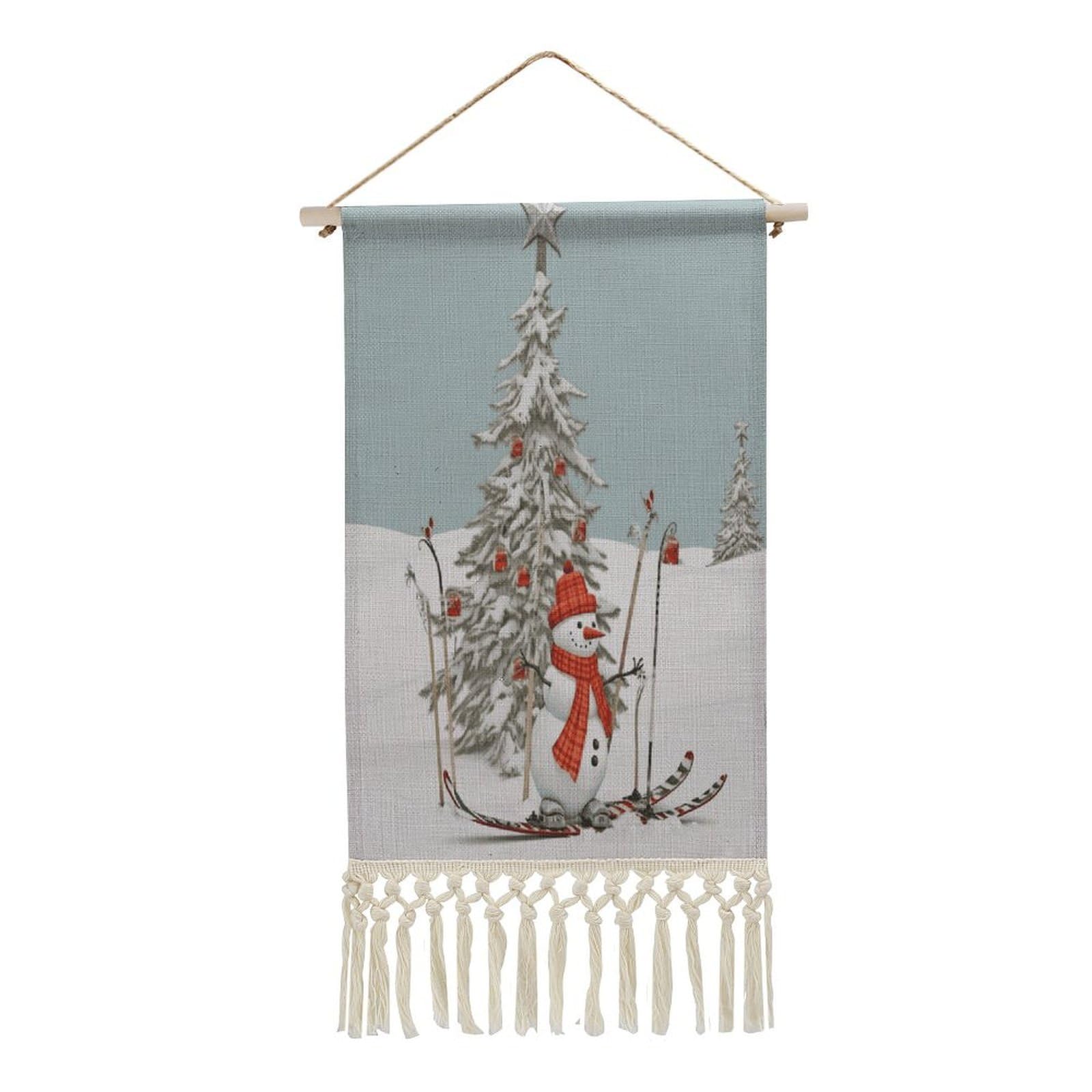 Adfgyerh Style Skiing Christmas Tree Tapestry With Tassels Cotton And Linen Hanging Posters, Wall Art For Travel Gift, Wall Tapestry For Office Home Decor Bedroom Living Room Decor