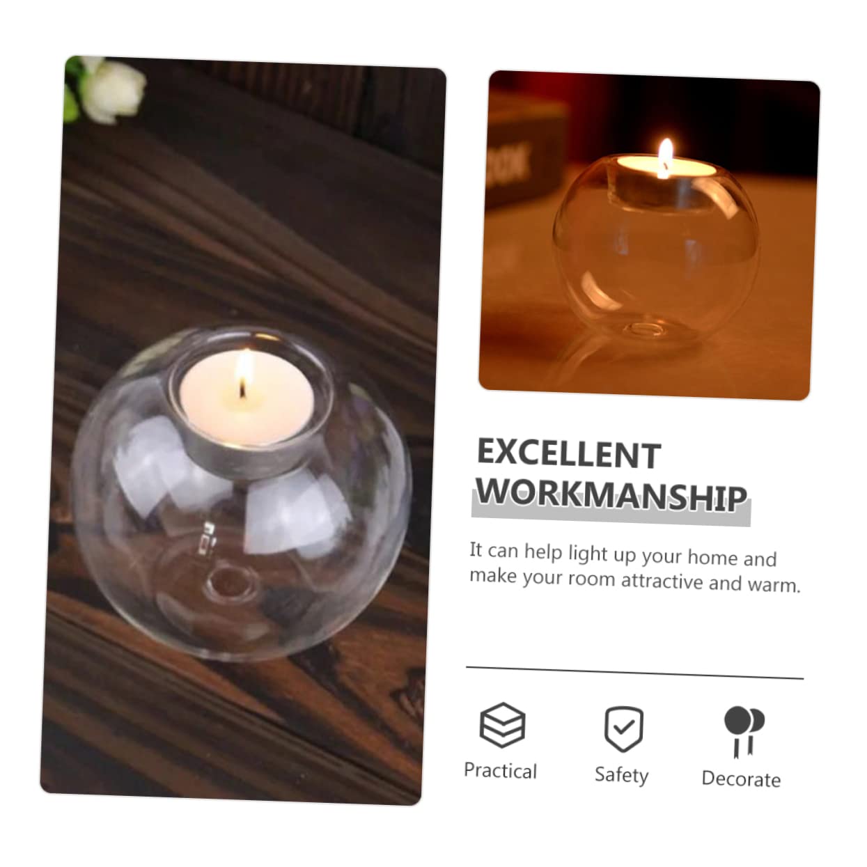 2 Portacandele Rotondi In Vetro Trasparente, Altezza 10 Cm, Base Stabile A Tre Piedini, Per Candele A Colonna, Decorazioni Per Matrimoni, Feste, Centrotavola, Eleganti - 2