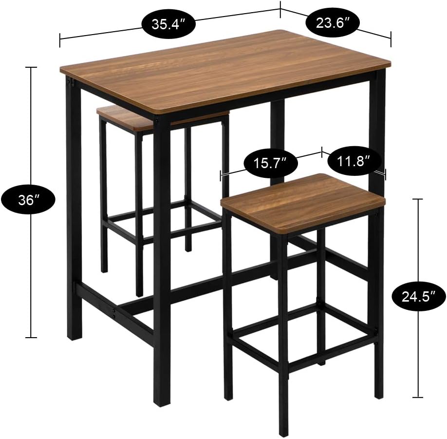 Vingli 3 Pcs Pub Table Set Counter Height Dining Table Set For 2 Kitchen Bar Table With 2 Bar Stools Breakfast Pub Table And Chairs Set Home Kitchen Kitchen Dining Room Furniture