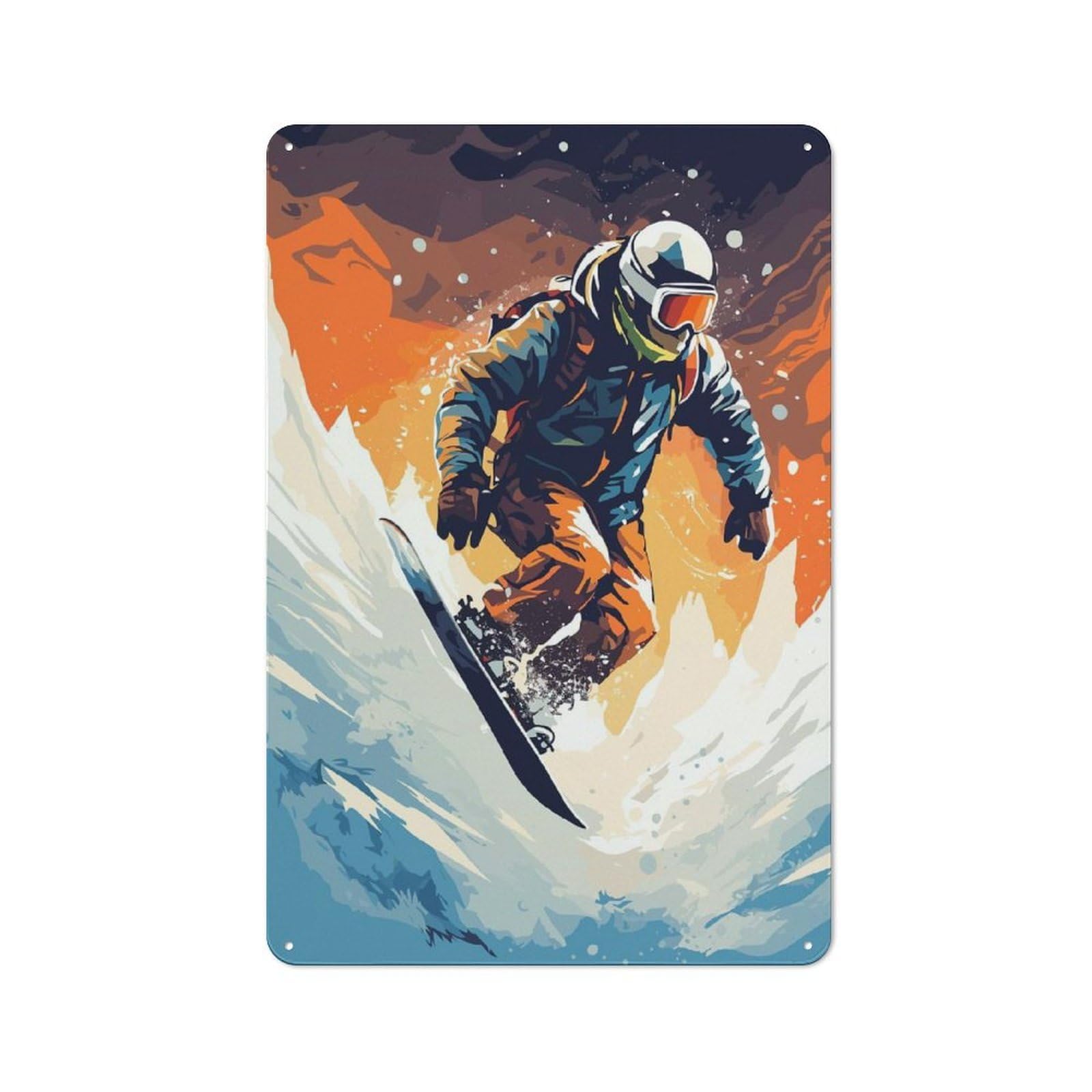 Junmoney Snowboard Ski Metal Wall Art Sign With Design 30X20cm, Modern Retro Urban Room Decor For Workspace, Cafe, Hallway Or Garage