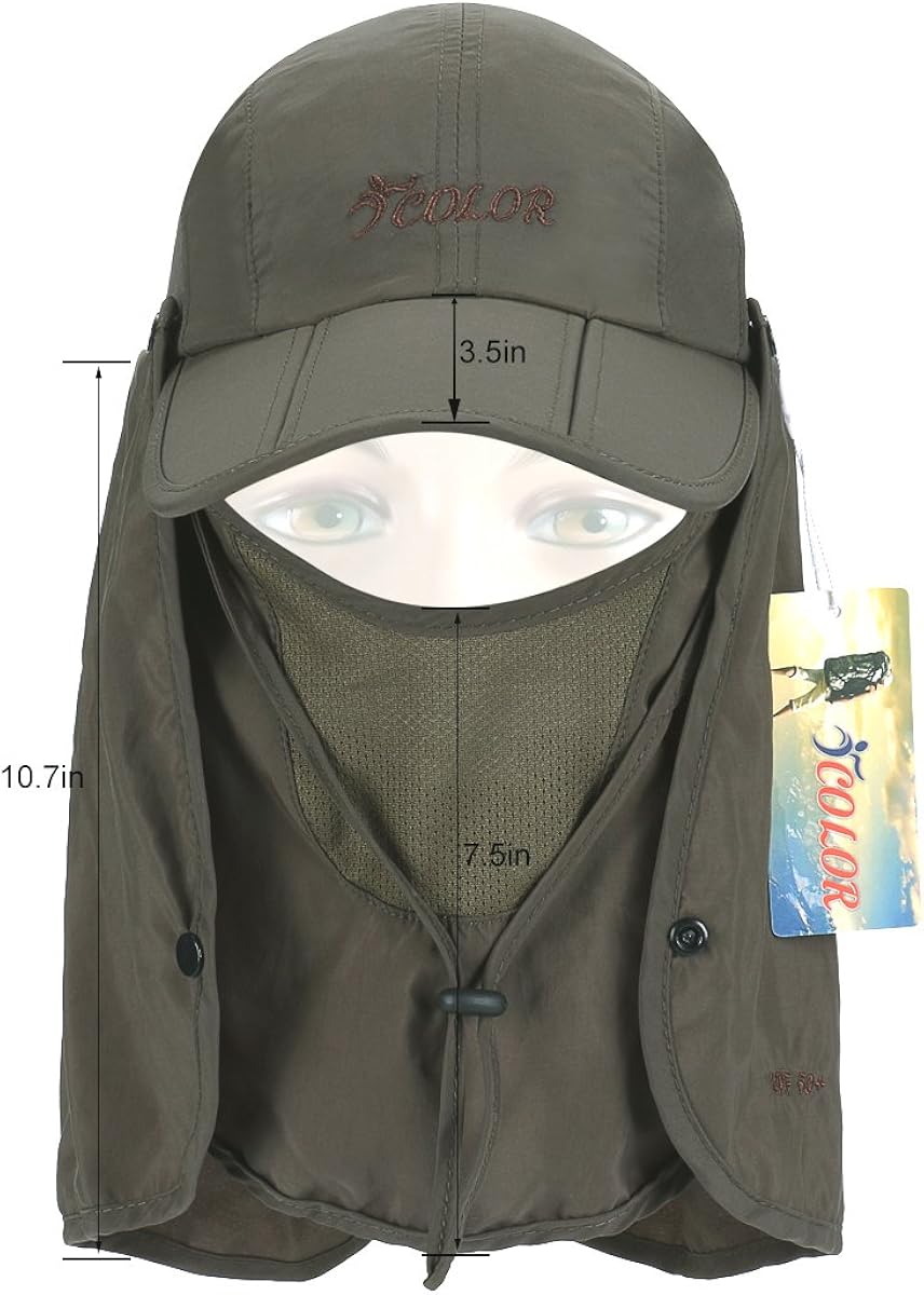 icolor Foldable Sun Cap UV Protection Fishing Hats, Women & Men UPF 50+ Outdoor Quick Dry Baseball Hiking Cap w/Removable Face Neck Flap Cover : Sports & Outdoors