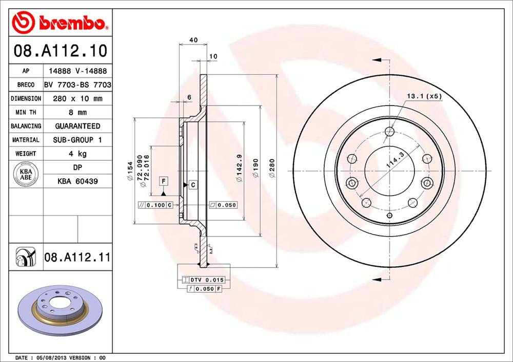 Brembo 08.A112.11 tarcza hamulcowa tylna - zestaw 2 szt.