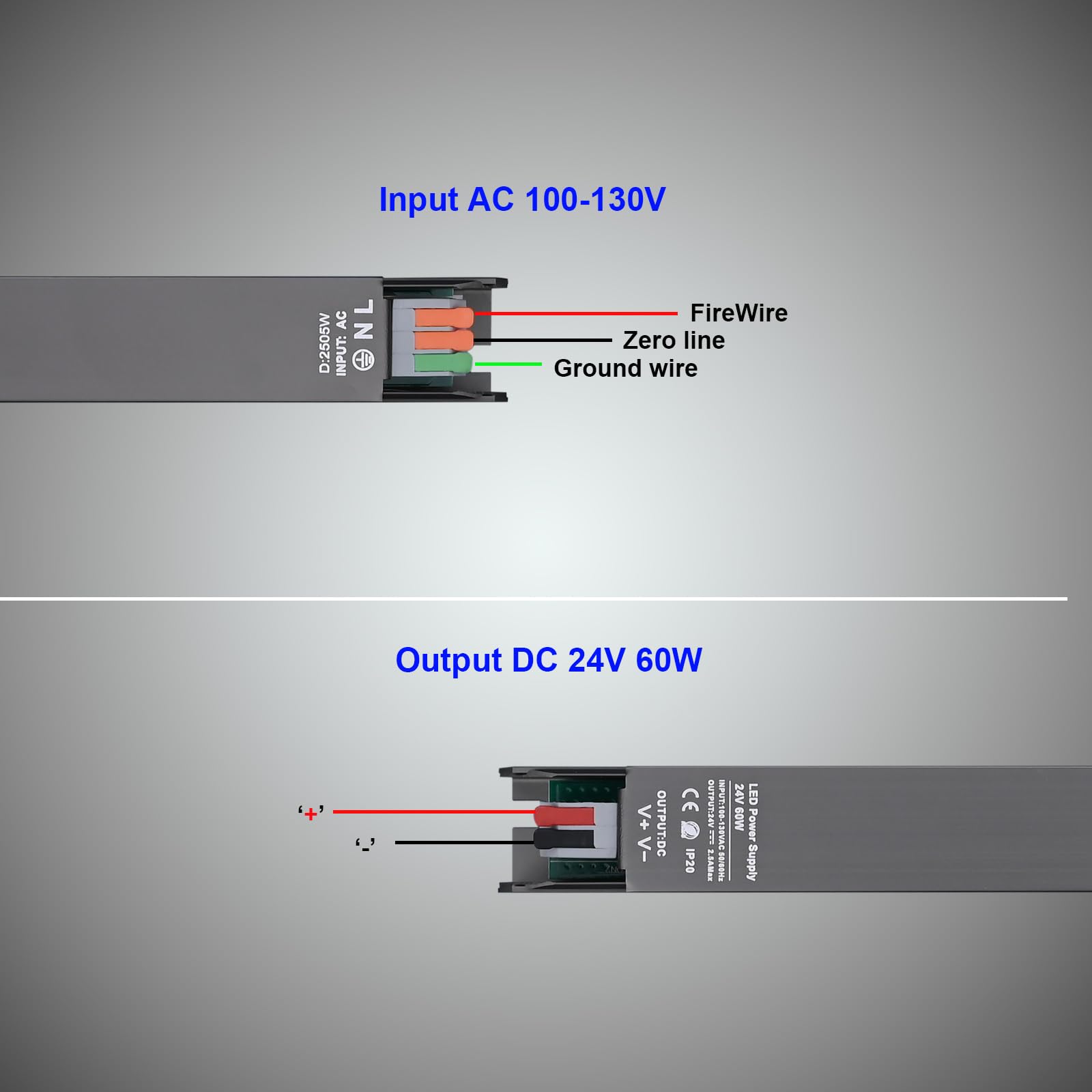 Alimentatore LED 24V 60W, Trasformatore Ultra Sottile 2.6cm, Converte AC 200-240V a DC 24V 2.5A, Alimentazione per IP30 Non Impermeabile Interni Strisce LED