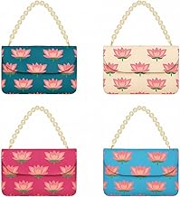 Assorted Bandhej Lotus Handbag Handicraft Handmade Ethnic Clutch Purse For Women With Pearl Handle Sling Bag For Return Gift (Lotus Pichwai Ethnic Clutch Purse For Women, Pack Of 4)