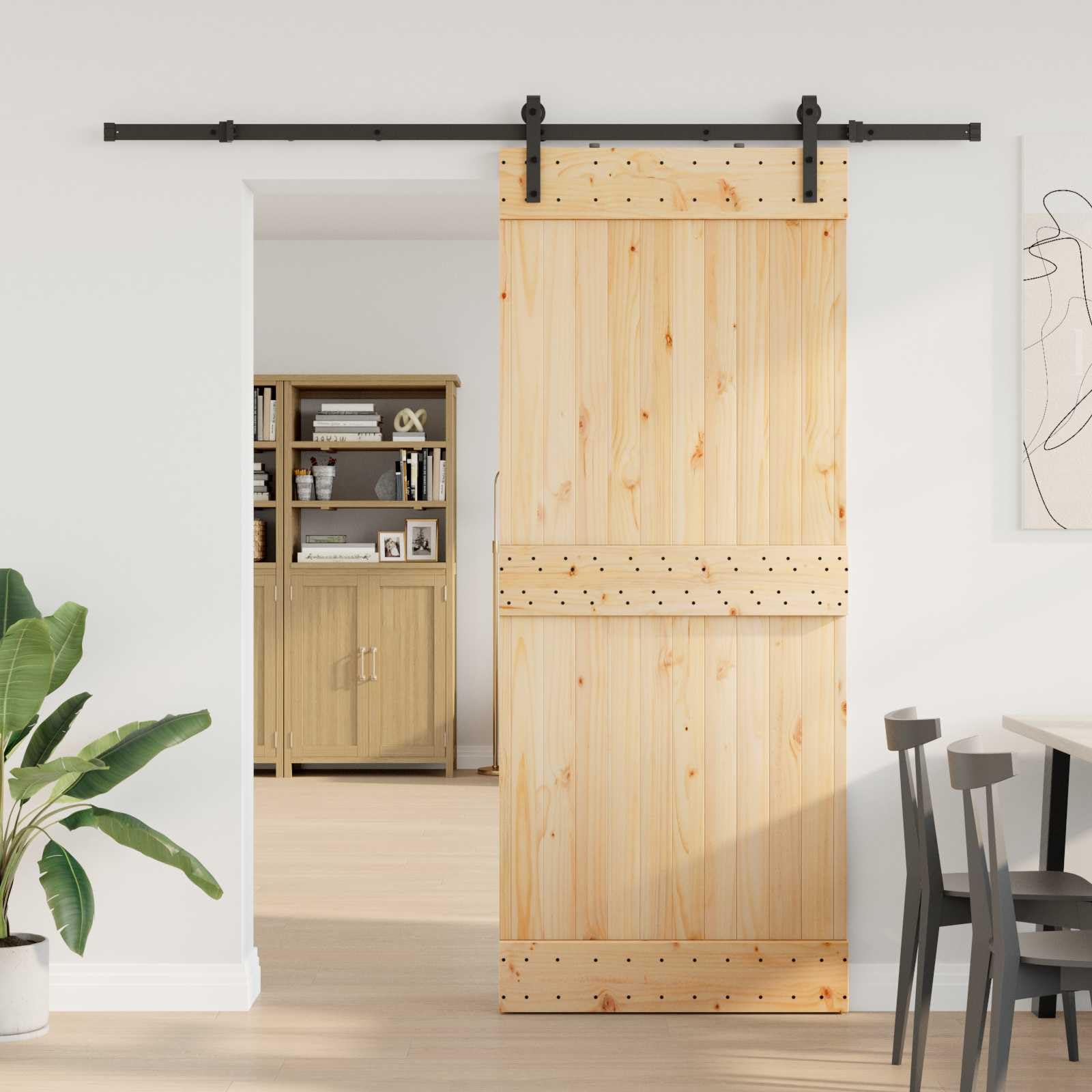 NARVIK - Porta scorrevole in legno di pino, 85 x 210 cm, sistema di porte scorrevoli per interni, porta salvaspazio con sistema a binari