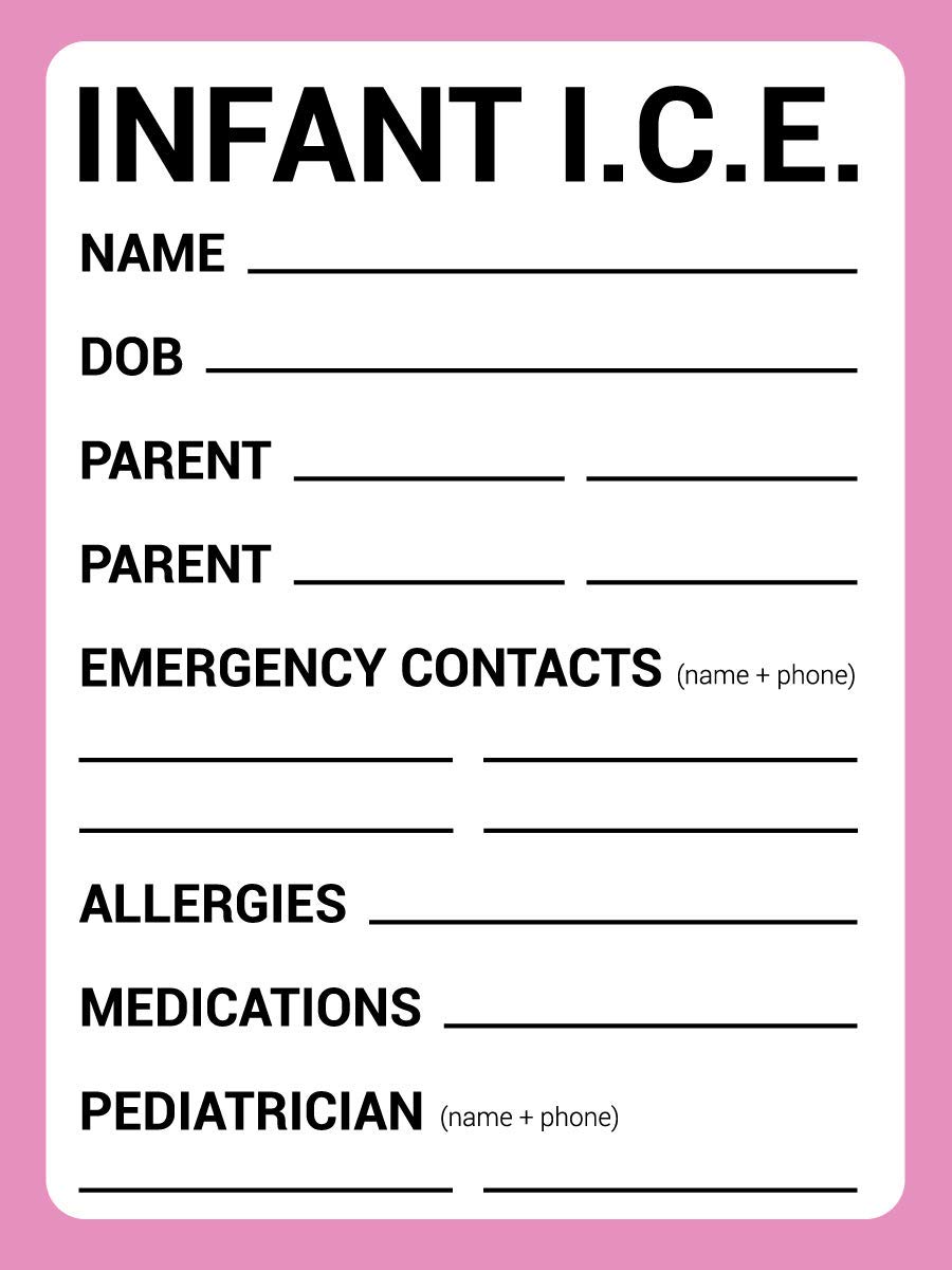 BlueApe ICE Infant Car Seat Medical Information Stickers - Emergency Stickers for Cars - Baby Monitor Car Accessories (Pink, 5 Pack)