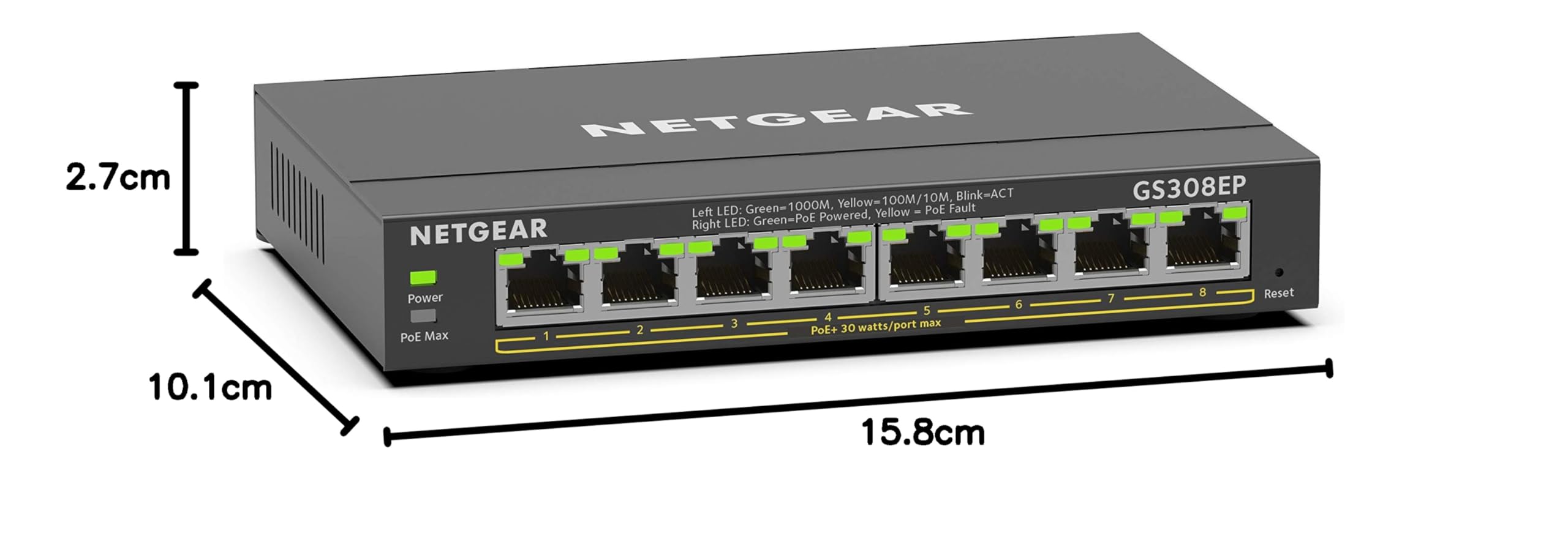 NETGEAR Switch Ethernet 8 porte PoE Gigabit Plus GS308EP - con 8 x PoE+ @ 62W - Montaggio a parete o da scrivania