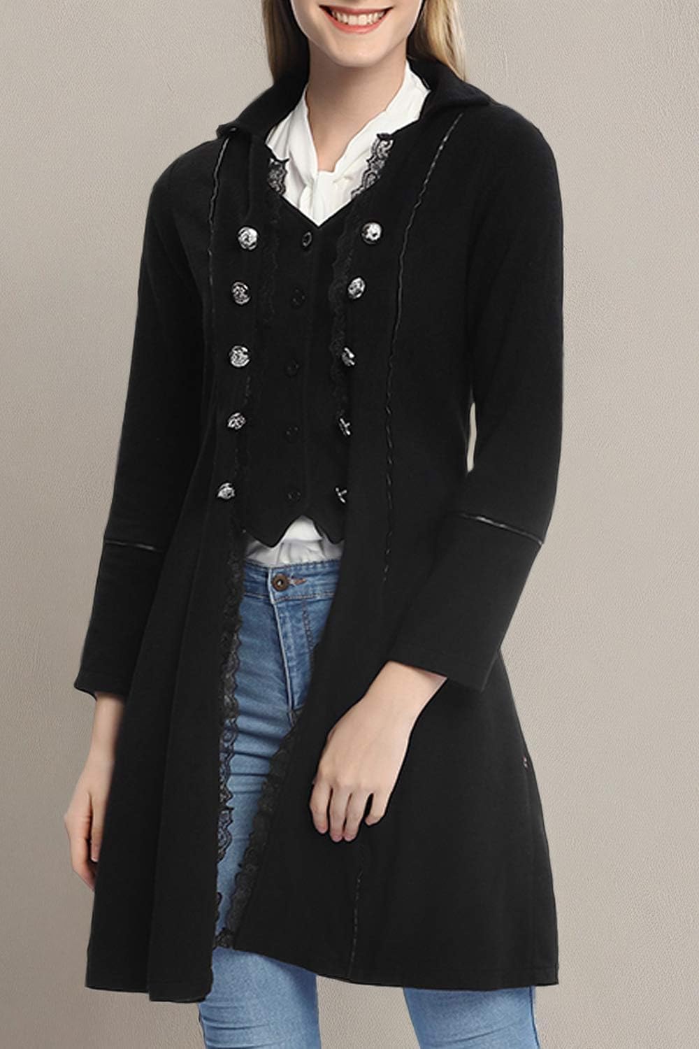 VNVNE Women's Gothic Steampunk Corset Halloween Costume Coat Victorian Tailcoat Jacket - Image 7