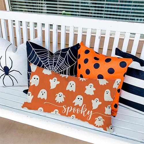 Miniatura 10 de PANDICORN Fundas de almohada de Halloween de 12 x 20 pulgadas, fantasma espeluznante negro, almohada lumbar de Halloween, funda de almohada