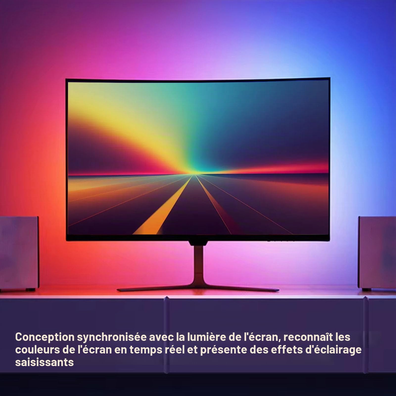 Garsent Bande Lumineuse LED pour écran D'ordinateur, Rétroéclairage de Synchronisation D'écran PC RVB pour écran de Bureau 32 Pouces, Reconnaissance des Couleurs D'écran Multi-Mode,