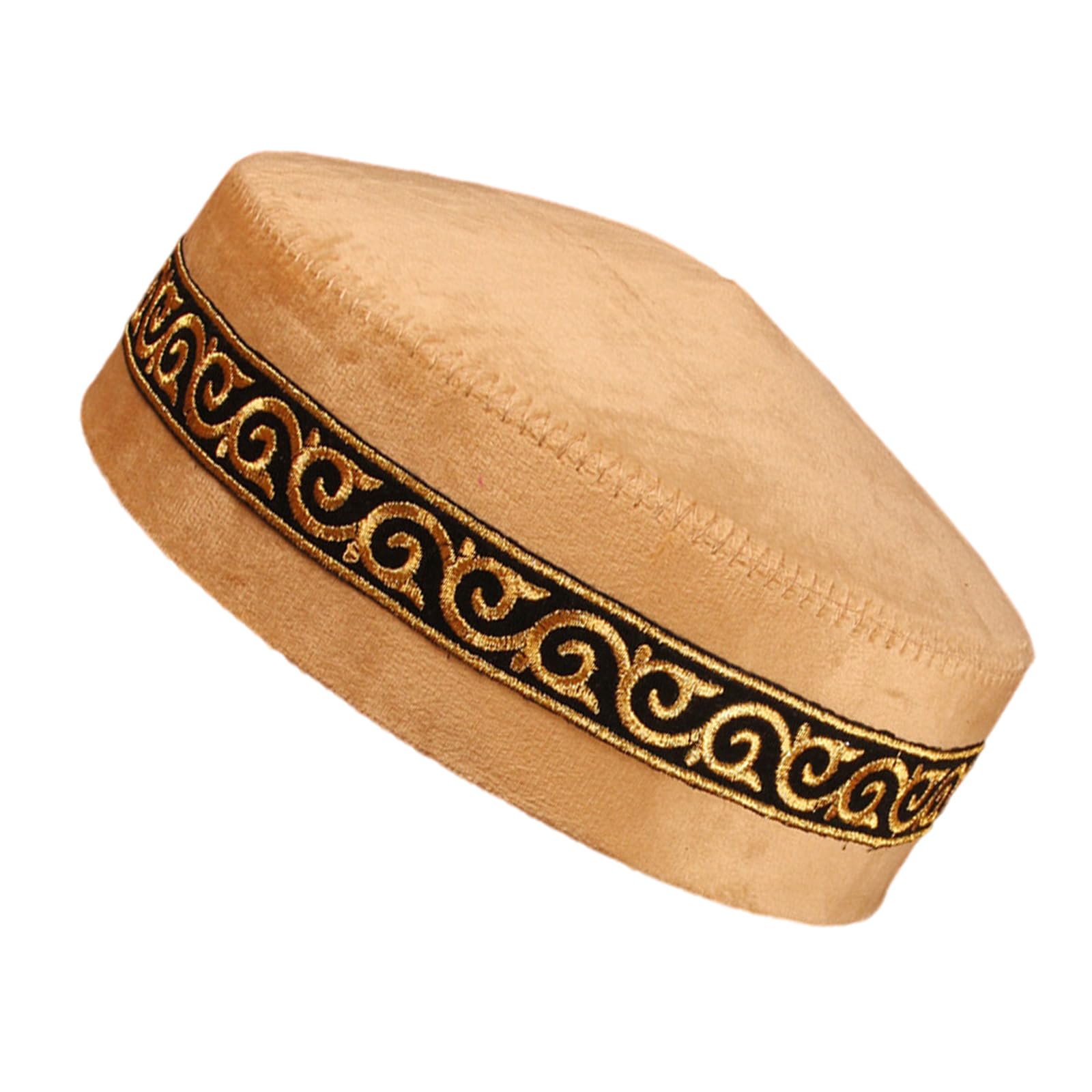 CAZSTYK Blue Skull Caps Soft Polyester Religious Ceremony Cultural Embroidered Headwear Stage Costume Ethnic Headwear