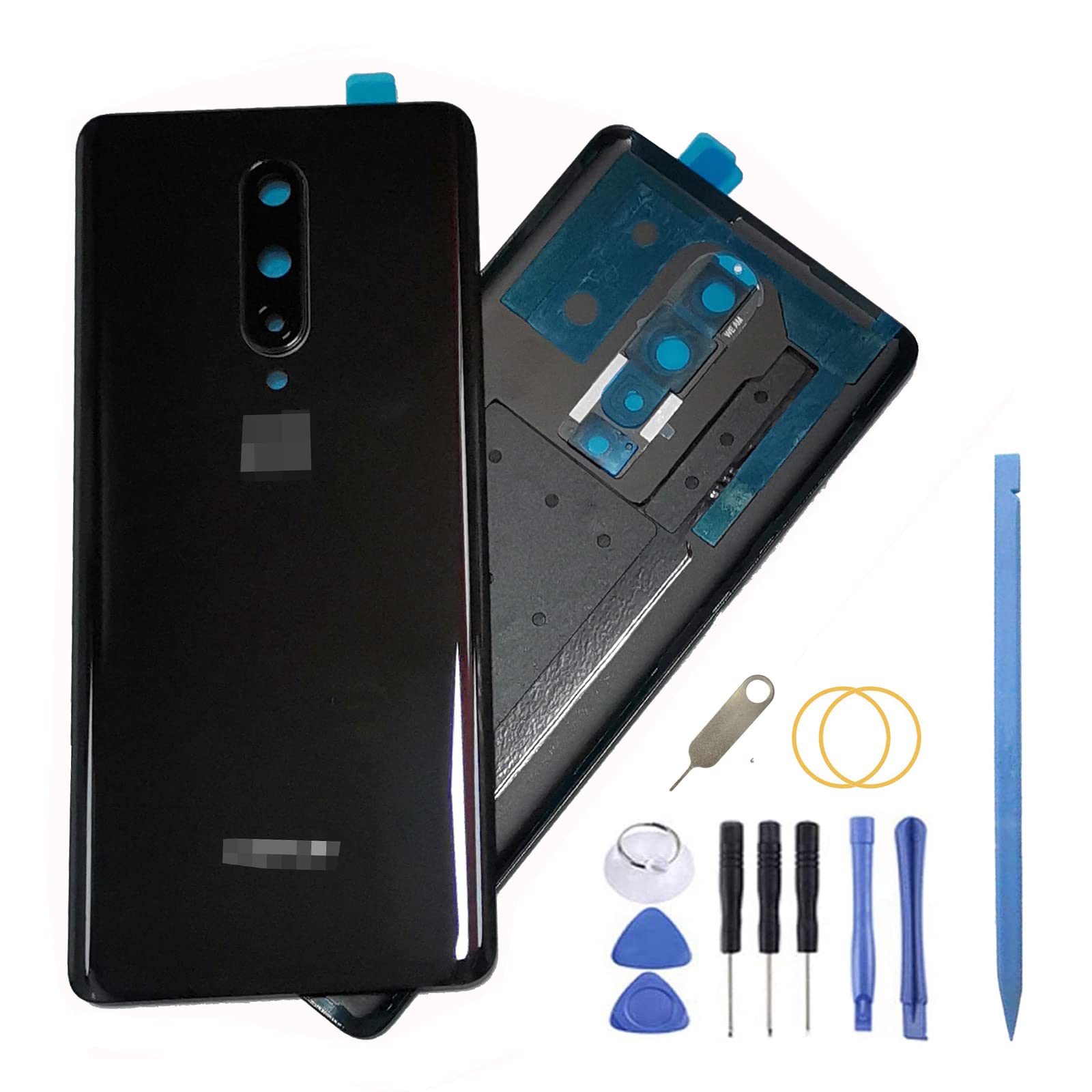 NC Rear Back Glass Cover Housing Door Replacement for OnePlus 1+8  5G UW Verizon, 5G T-Mobile with Camera Lens and Frame Tape (Black), 1+8