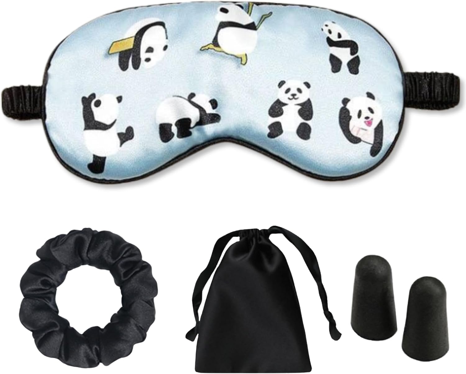 Satin Sleep Eye Mask, Cute Panda Eye Mask for Sleep, Soft Silk Satin Sleeping Mask Blindfold for Women and Men, Blackout Eyeshade Eye Cover Travel Essentials