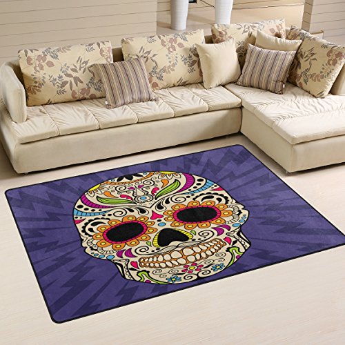 Coosun Couleur mexicain Tête de mort Zone Tapis Moquette antidérapant Tapis de sol Paillasson pour salon Chambre à coucher 78.7 x 50.8 cm, Tissu, multicolore, 31 x 20 inch