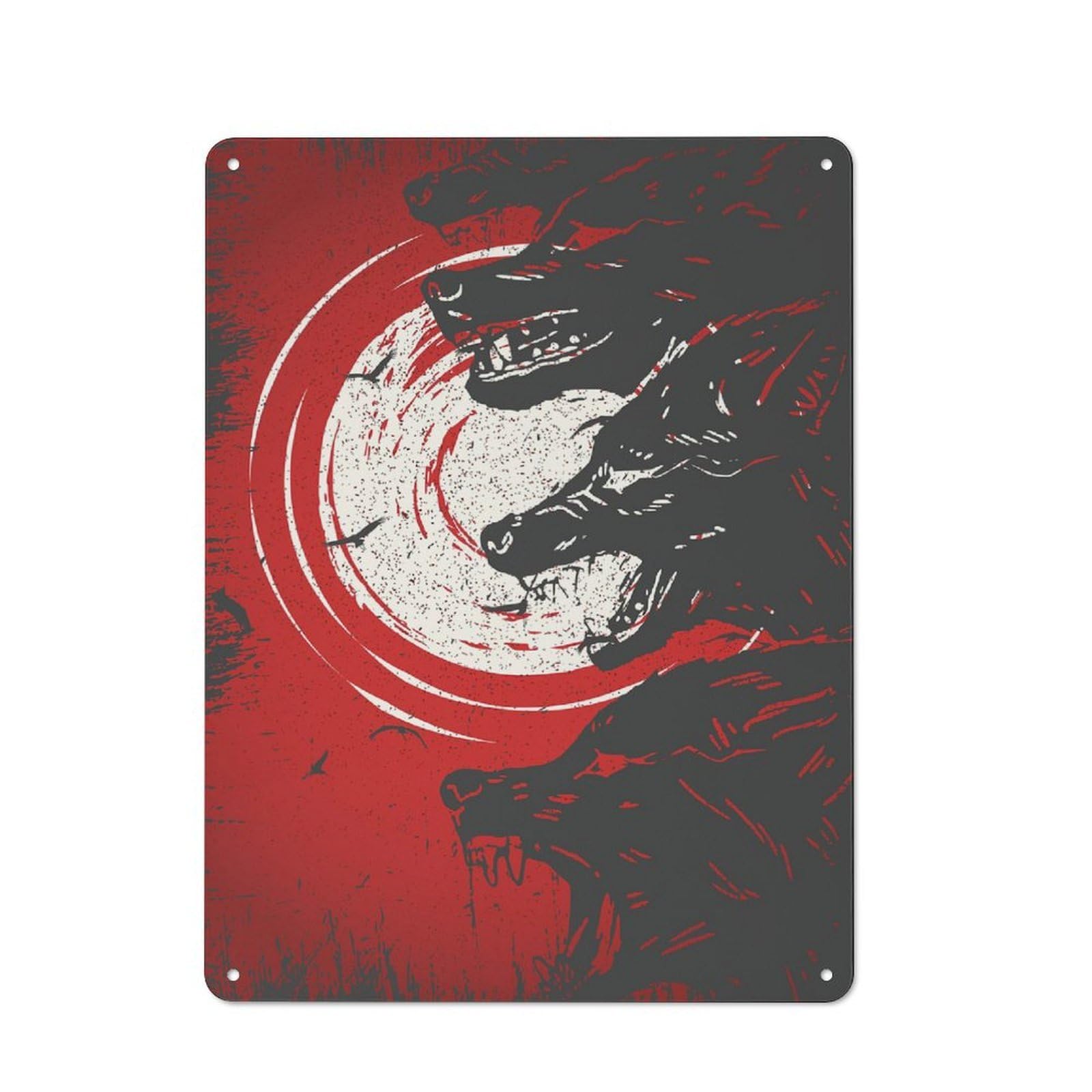 Junmoney Wolf Bloody Night Shop Front Style Cafe Metal Sign 40X30cm Featuring Restaurant Wall Art For Takeaway, Bar, Kitchen Or Counter Area