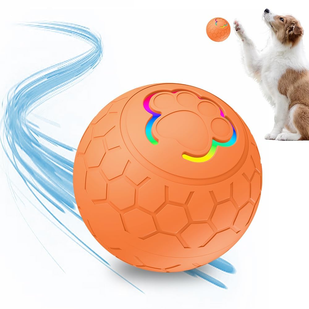 Indestructible Dog Ball Toy, Tough Smart Rolling & Spinning Ball for Active Dogs, Interactive Moving Pet Toy for Aggressive Chewers, Durable Playtime Fun (Orange)