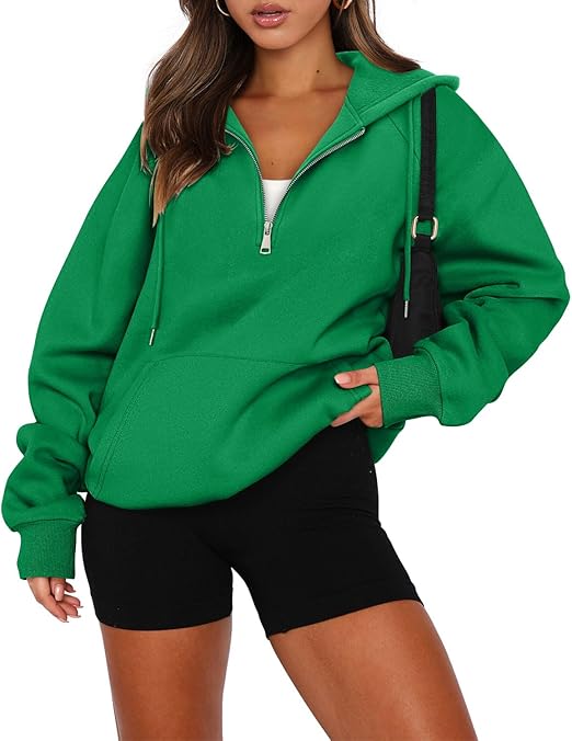 onlypuff Women Half Zipper Pullover Sweatshirt Long Sleeve Hoodies Kangaroo Pocket Fleece Basic Sweater