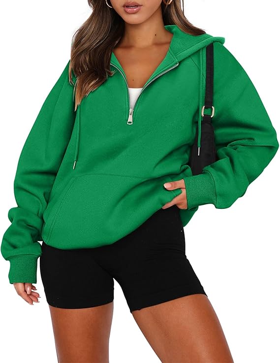 onlypuff Women Half Zipper Pullover Sweatshirt Long Sleeve Hoodies Kangaroo Pocket Fleece Basic Sweater