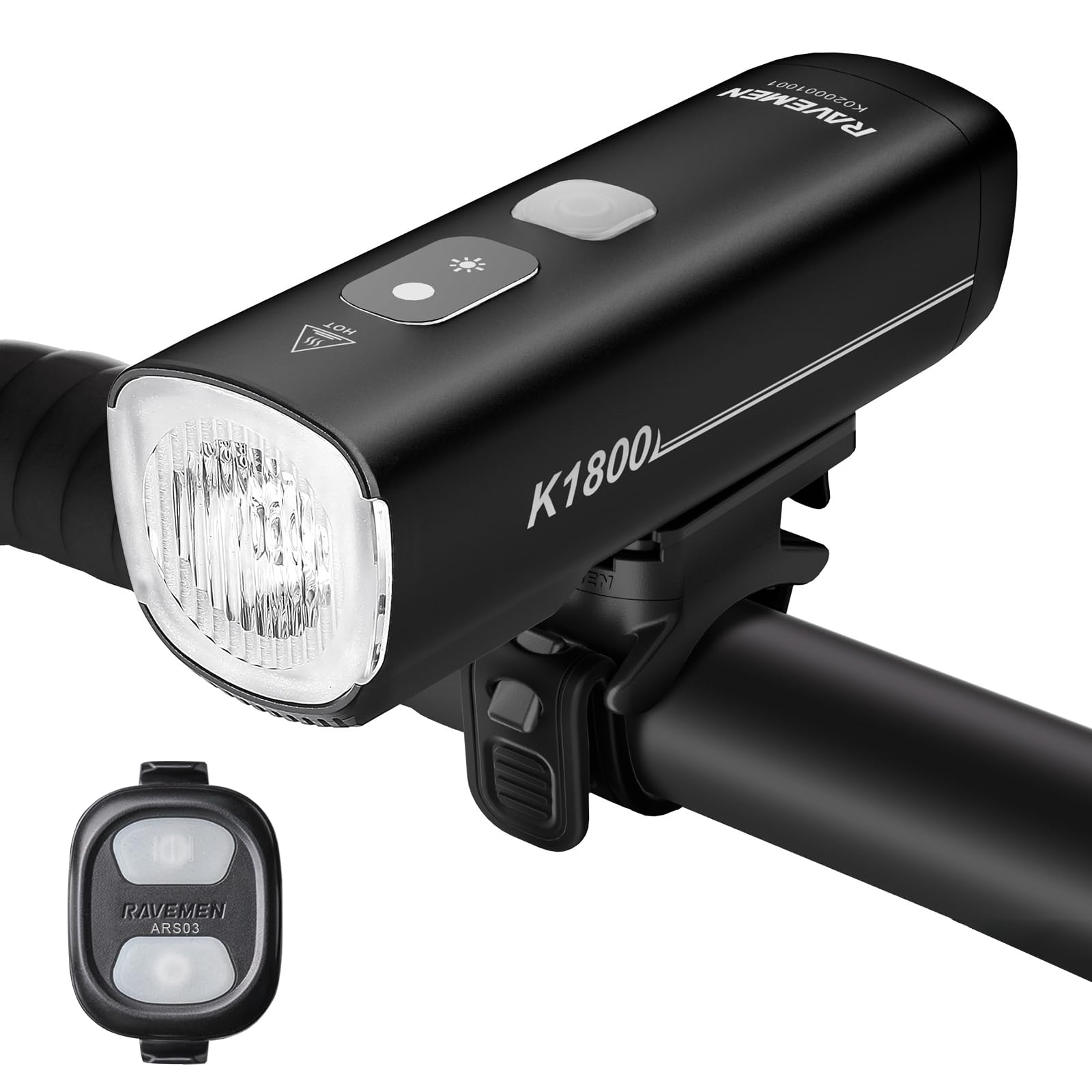 RAVEMEN 1800 Lumen Intelligente Anteriore per Bicicletta, Modalità di guida notturna e diurna intelligente Regolazione automatica Della Luminosità, Carica e scarica USB-C IPX7