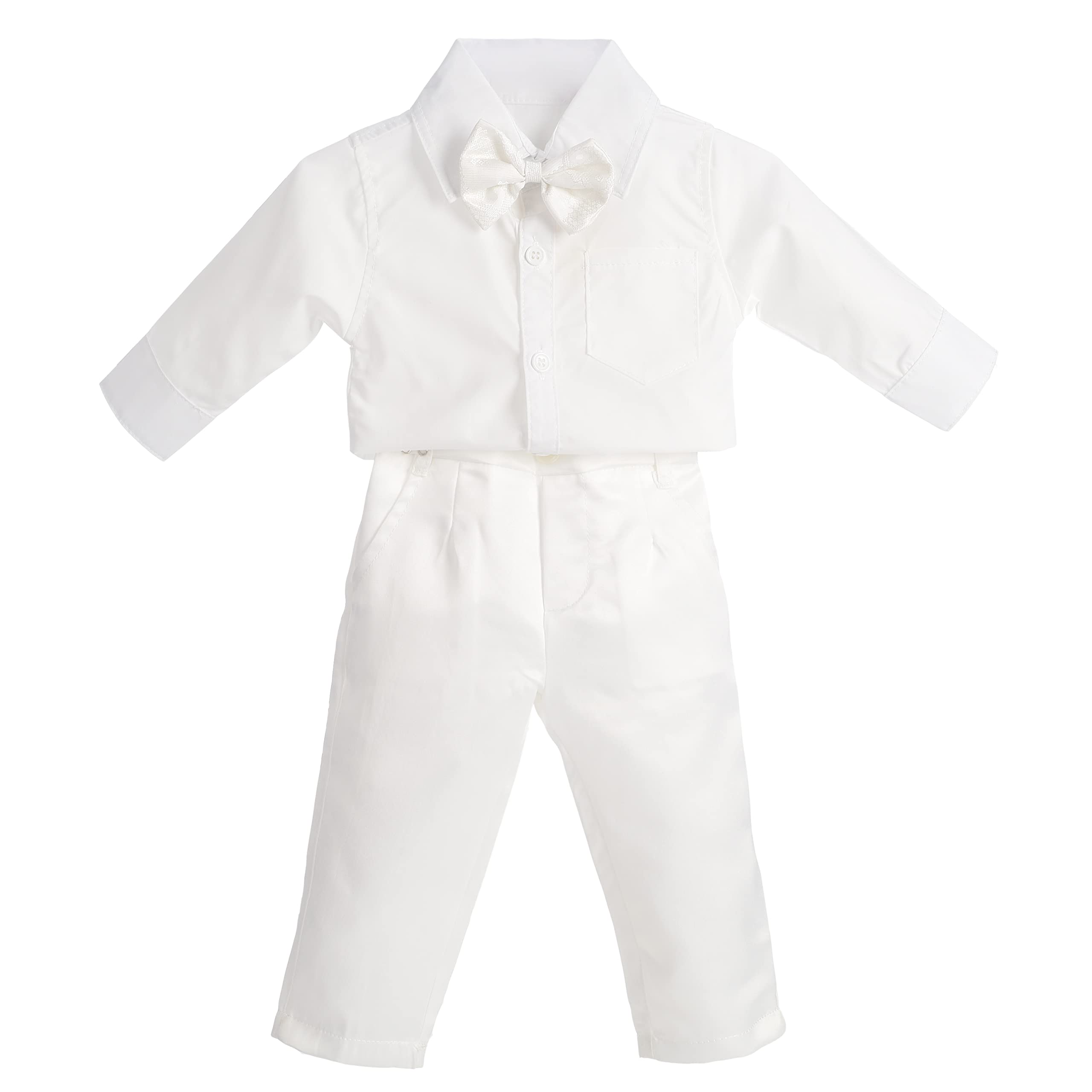 Lito Angels Ropa de Bautizo Traje de Boda Marfil Ivory para Bebe Niño, Manga Larga, Talla 3-18 Meses
