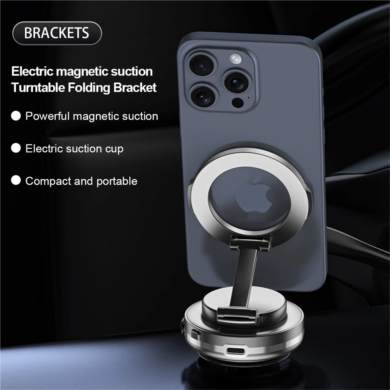 Soporte Movil Coche Soporte Auto Móvil Soporte magnético Plegable para teléfono, Soporte de Coche con succión de vacío Fuerte, Soporte de aleación de Zinc Ajustable de 360 ​​° para Escritorio