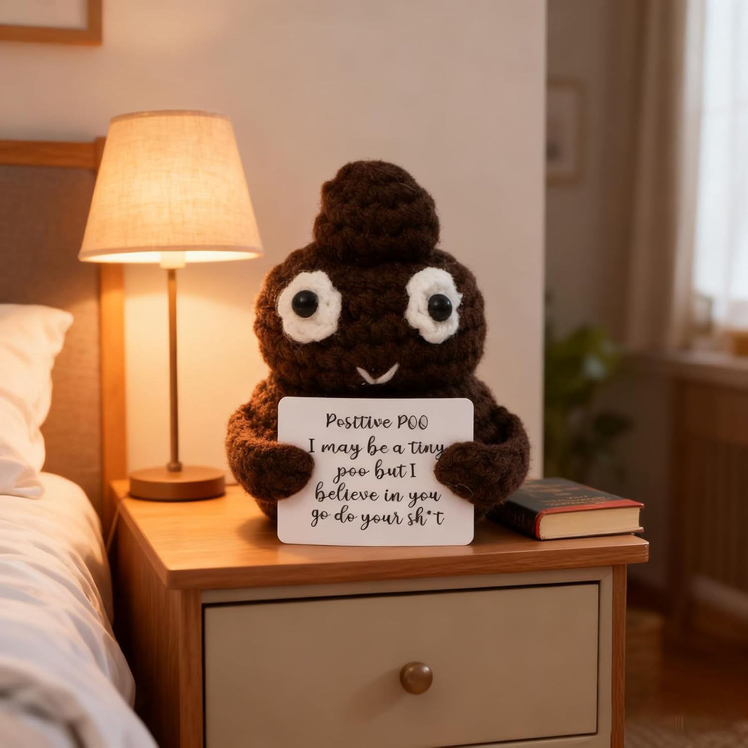 Positive Poo - Emotional Support Crochet Poop , Gag Gifts Funny Adult, Funny Gift for Men, Dad, Brother, Coworkers - White Elephant Gifts for Adults, Stocking Stuffers for Men (Coffee-Colored)