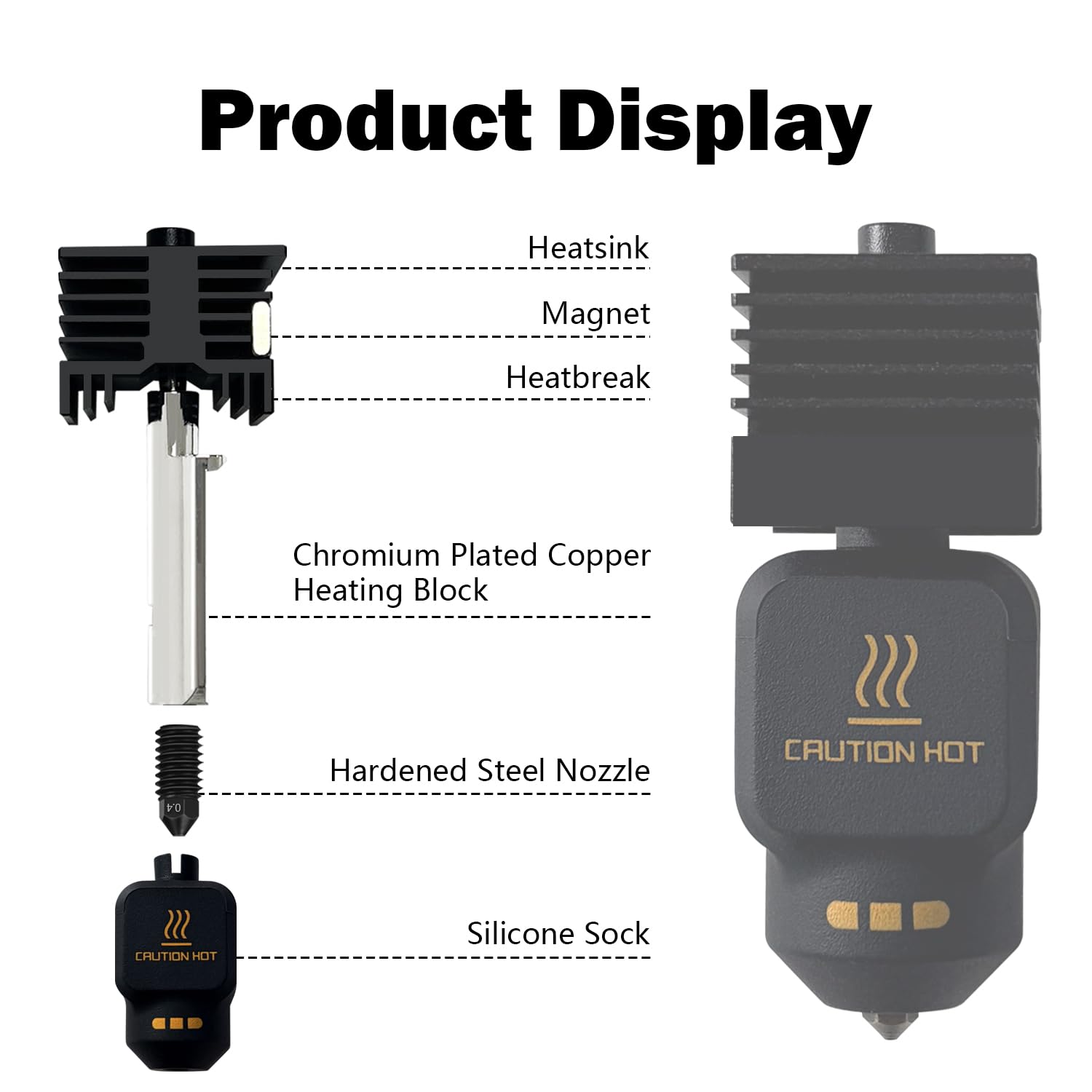 HzdaDeve Lot de 2 têtes d'impression combo Hotend 0,4 mm P2S/H2D/H2S - Kit d'extrudeuse - Buse en acier trempé à haute température avec 2 chaussettes en silicone - Pour imprimante 3D Bambu Lab H2D