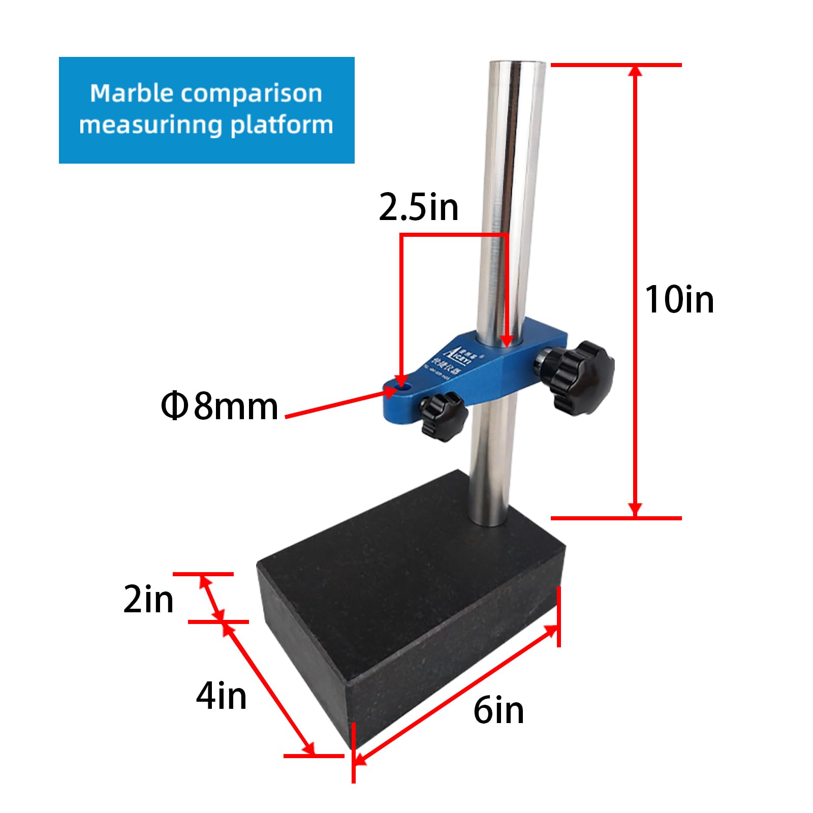 La plataforma de medición de mármol se utiliza junto con un dial indicador digital, con un tamaño de base de granito de 150 mm x 100 mm x 50 mm (6 pulgadas x 4 pulgadas x 2 pulgadas) (ACE-QST)
