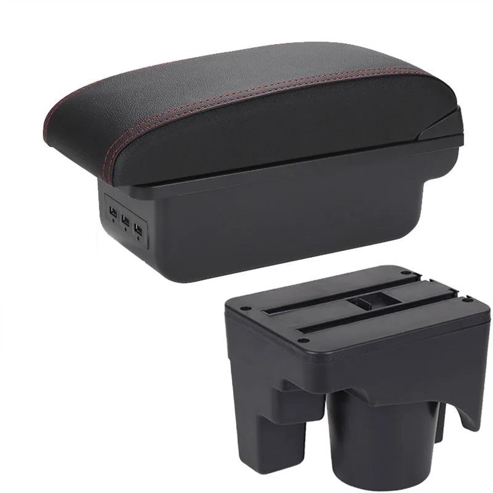 NOHEEU Car Armrest Box Storage Interior Details For Golf 6 5 Mk6 MK5 For Jetta For Sagitar(B1 Black red 3USB)