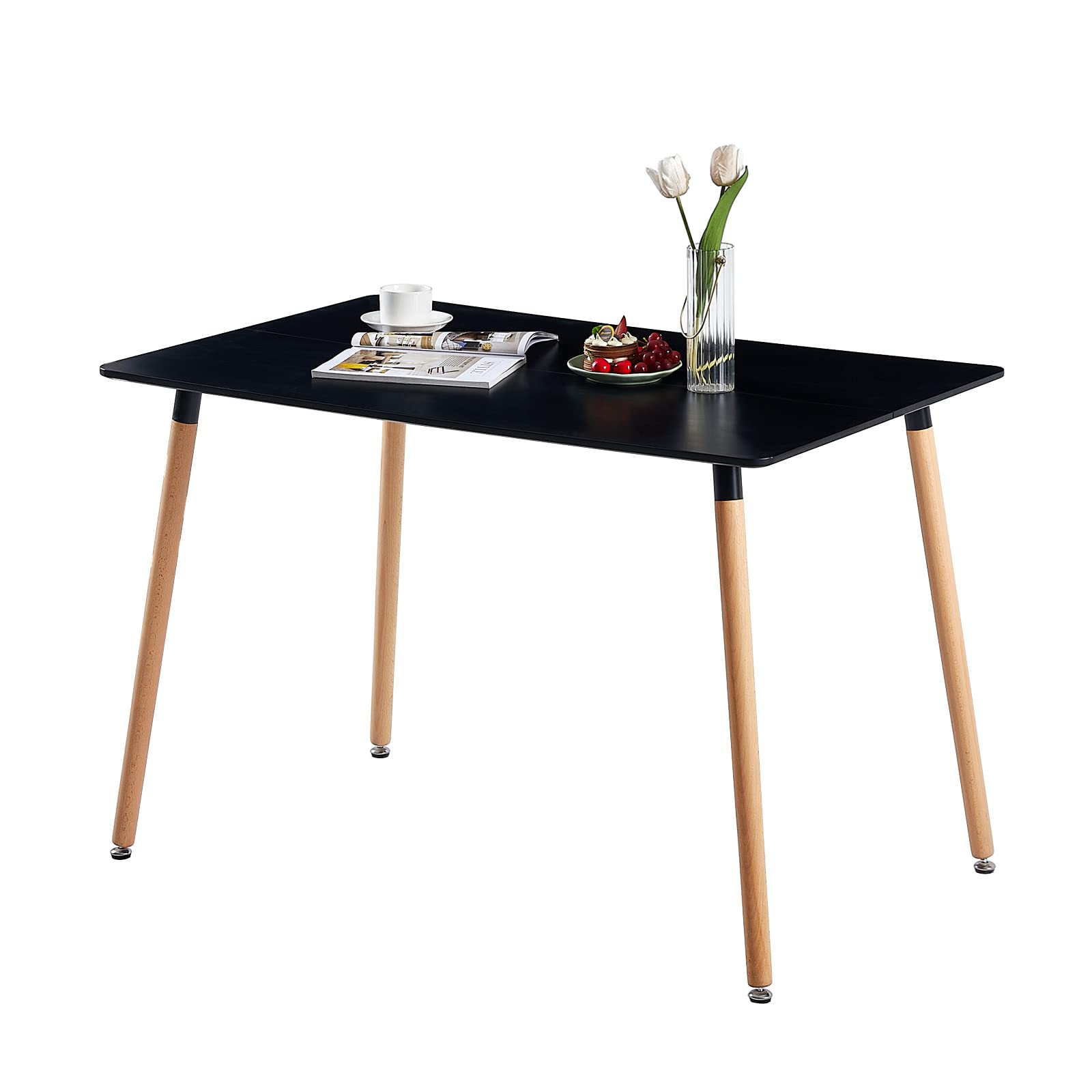 Ensemble de salle à manger rectangulaire avec 4 chaises pour salon, cuisine, bureau (table noire + 4 chaises noires), SE-1BK+TP-4BK-HH