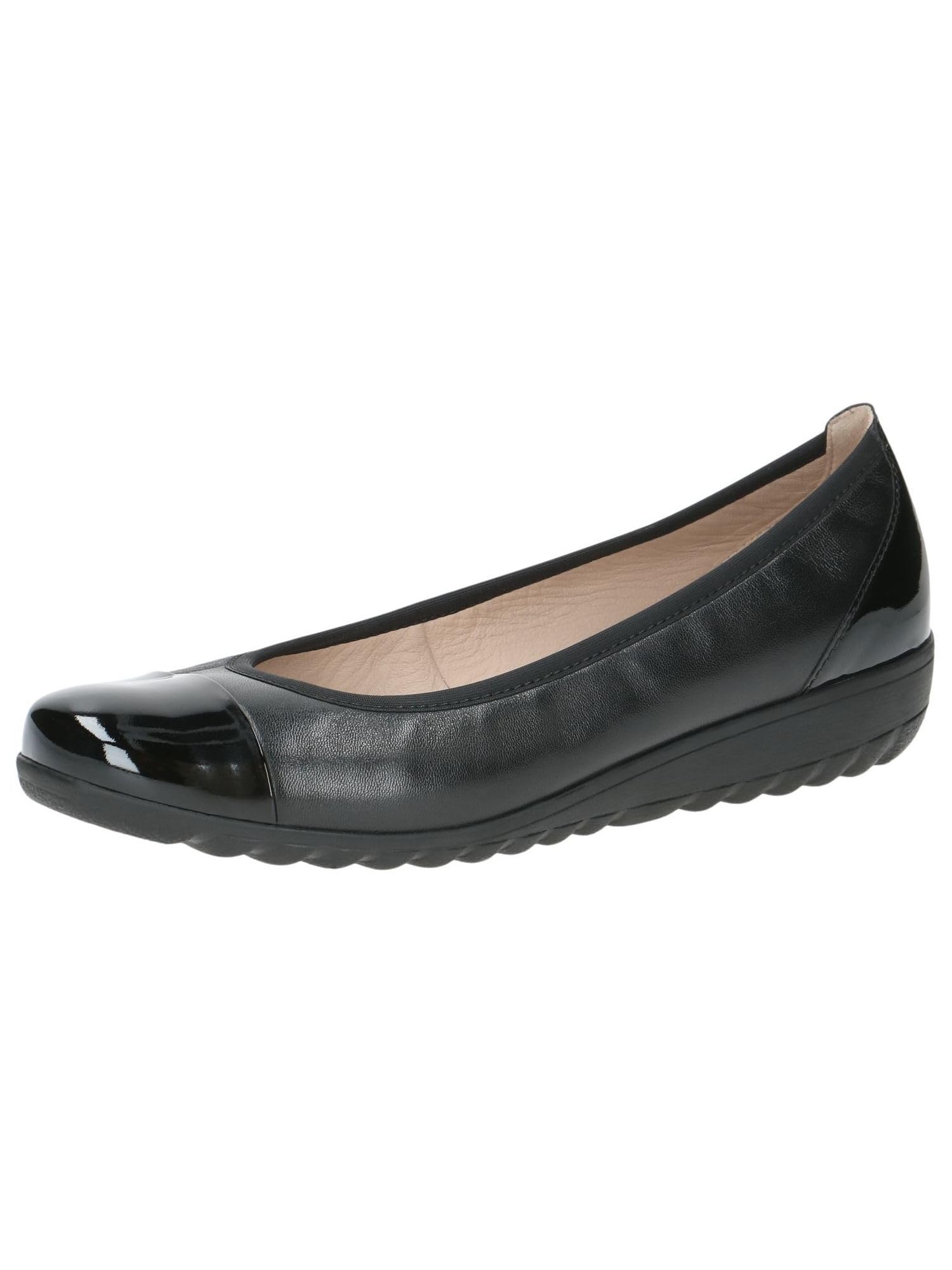 CAPRICE Women Ballet Flats Leather Wedge Heel, Black (Black Nappa Co), 4 UK