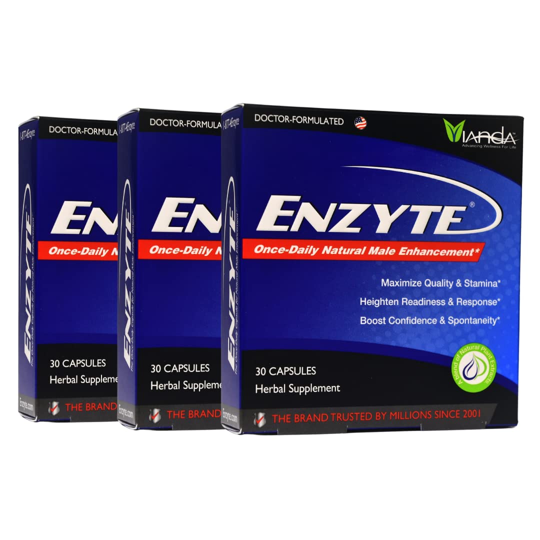 Enzyte® Natural Male Vitality Support | Daily Supplement for Men’s Health with Asian Ginseng, Ginkgo Biloba, Grape Seed, Epimedium, Muira Puama - 30 Capsules, 30 Day Supply (3 Pack)