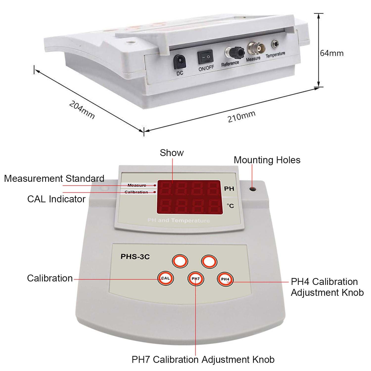 Comprobador de temperatura PH/2 en 1, calibración automática digital de precisión 0.01, 0-14 pH/0-100 ℃, compensación automática de temperatura, pantalla LED para acuario, laboratorio, piscina