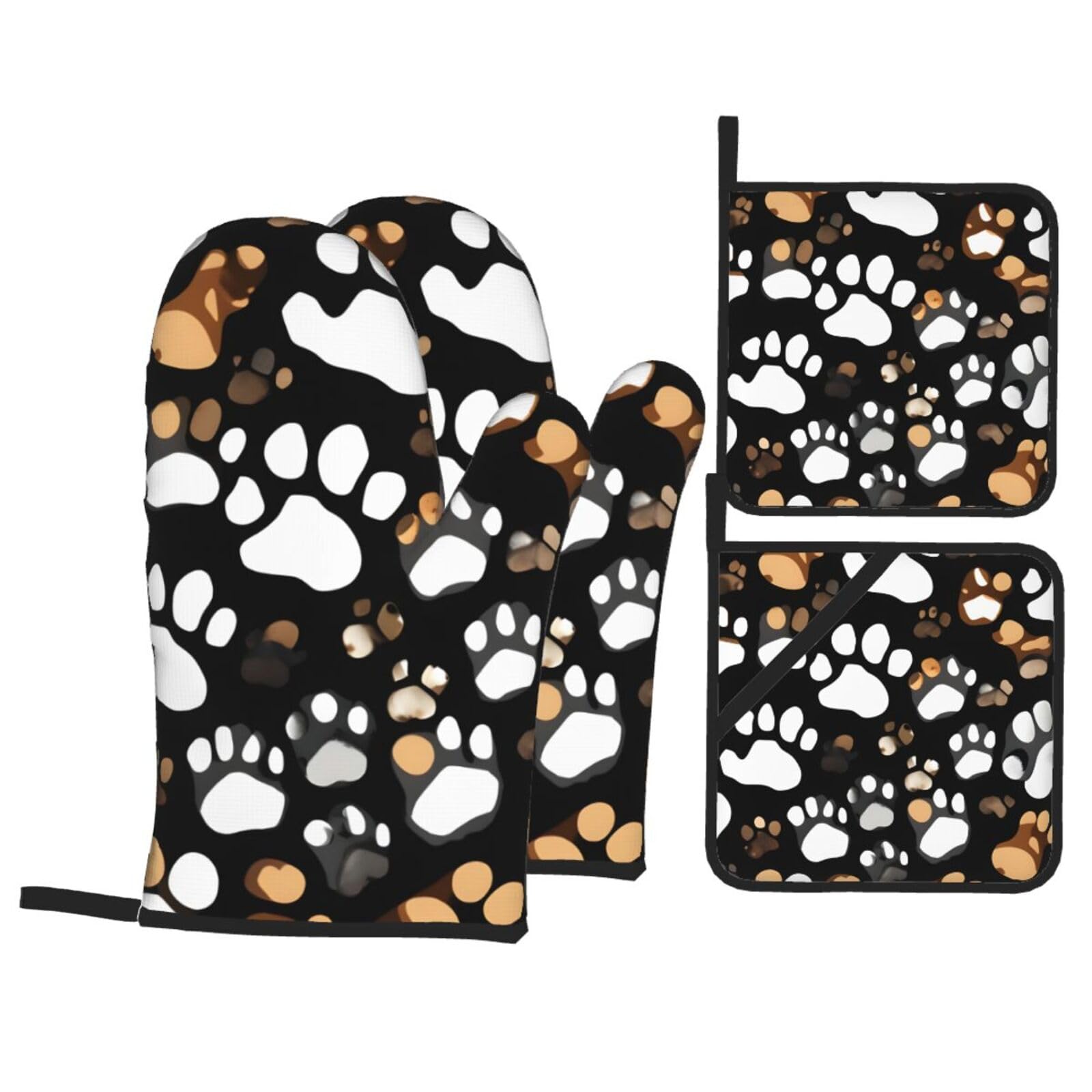 Dog Paw Print Print 4-Piece Heat-Resistant Oven Waterproof Kitchen Gloves Cooking Roasting Essential
