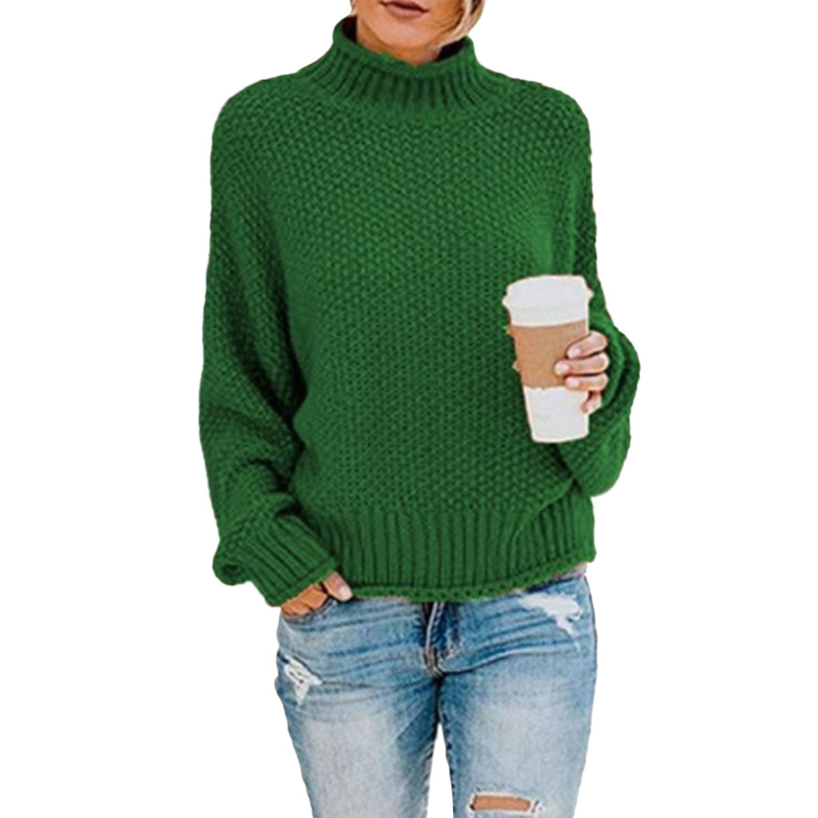 Turtleneck High Neck Sweater for Women Long Batwing Sleeve Knit Pullover Fall Winter Slouchy Loose Chunky Tops