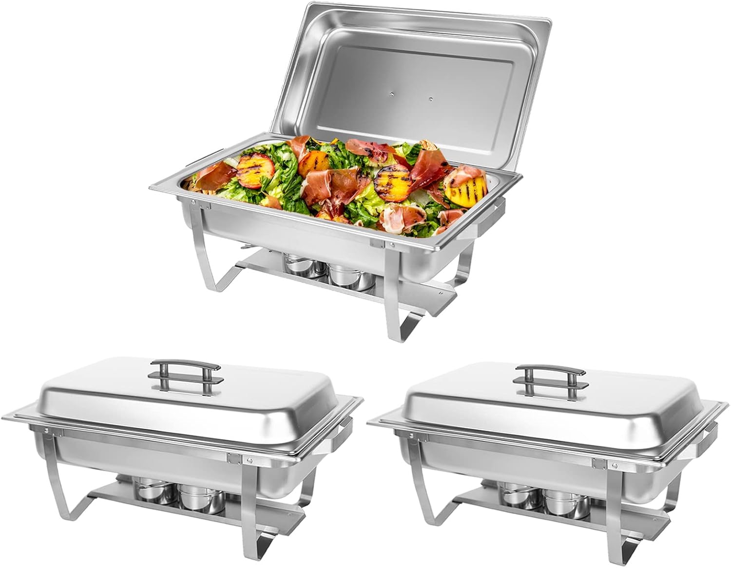 Perossia 3 Packs Chafing Dish Buffet Set Stainless Steel Food Warmer with 8QT 3 Full