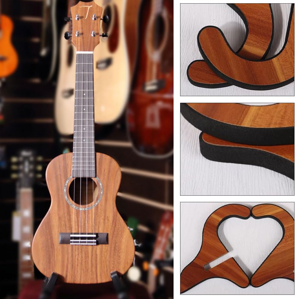 Support pour Ukulélé, Guitare, Mandoline, Banjo, Violon - Support X-Frame avec Bord Eponge, Support Guitare Sol, Bois, Marron