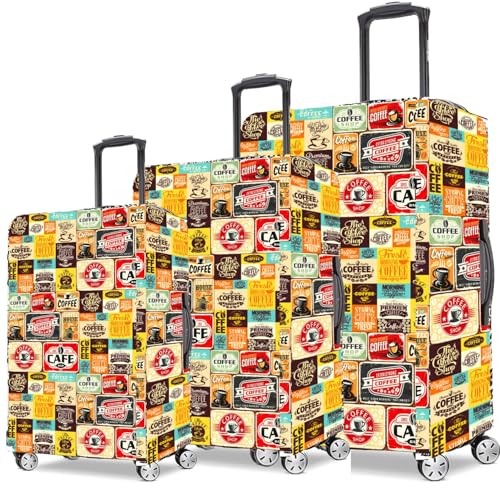 Image of Printed Travel Luggage Cover for Suitcase - Stretchable & Scratchproof Trolley Bag Protector (New 11 Coffee shopy)