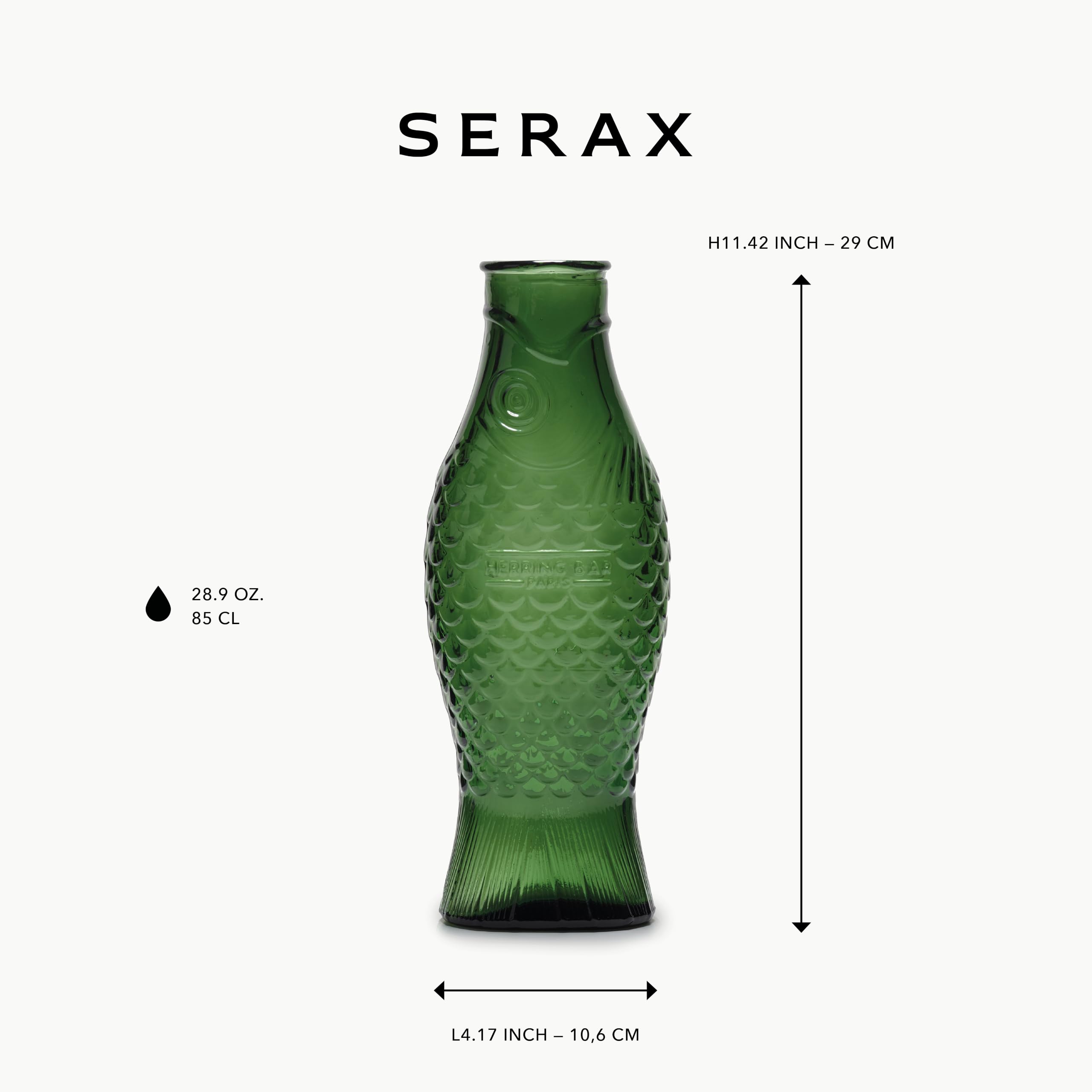 Carafe en verre pour l'eau | Collection Fish & Fish par Paola Navone | Carafe 850 ml | Bouteille vert foncé pour boissons