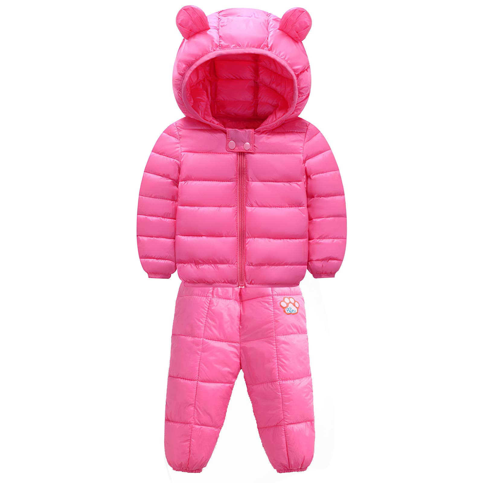 Jamron Little Kid's Winter Snowsuits Lovely Ultralight Hooded Puffer Jacket + High Waist Pants Pink SN071016 1-2 Years