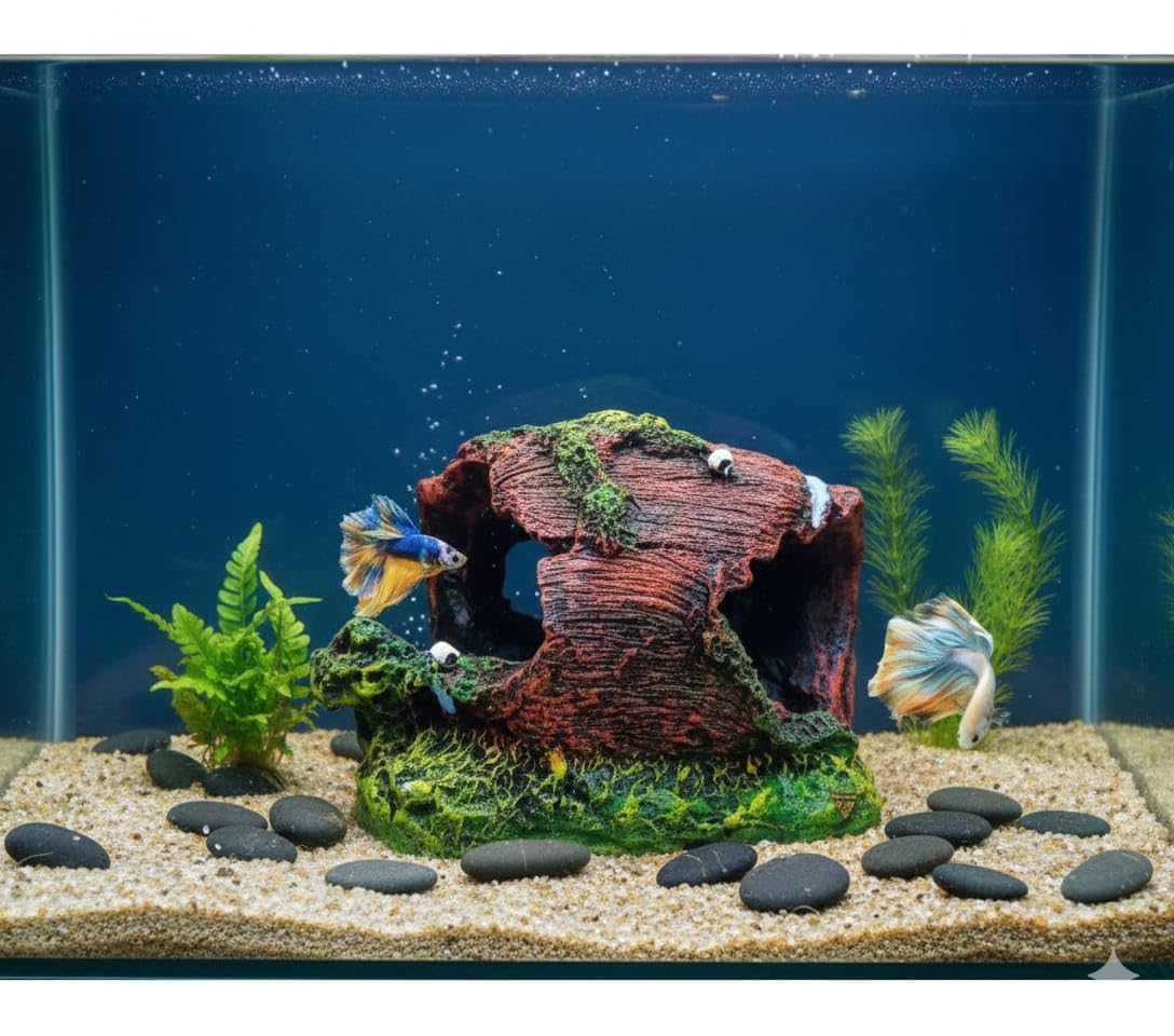 Mistletoe Natural Looking Hollow Wooden Tree Hidden Space For Fish Decorative Ornaments For Aquarium Decoration Toy,19 Centimeters,9 Cm-image-6