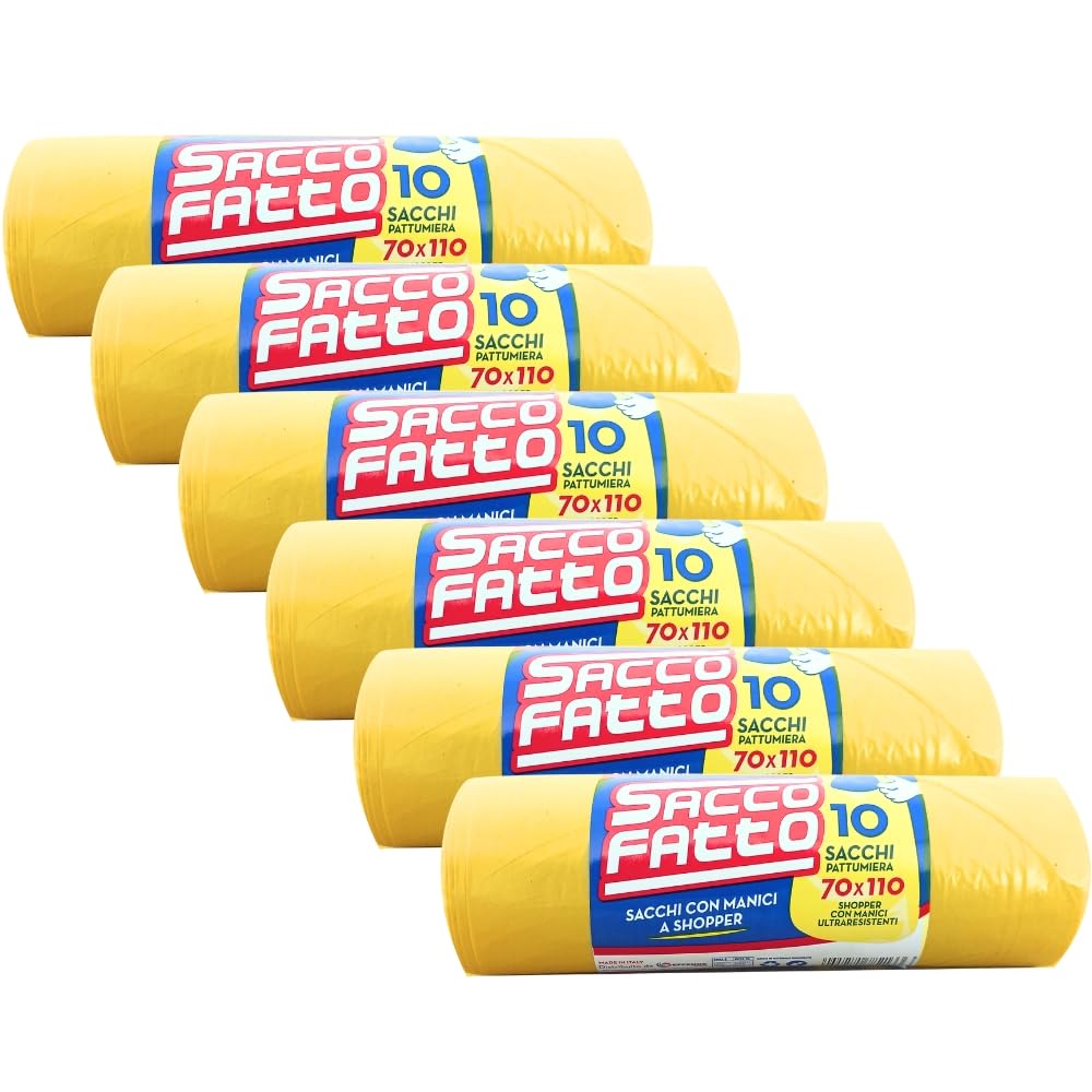 60 Sacchi Gialli Spazzatura 70x110 Resistenti, Sacchi Spazzatura XXL per Raccolta Rifiuti, Buste Spazzatura, Sacchi Immondizia Extra Resistenti, Sacchetti Spazzatura (60)