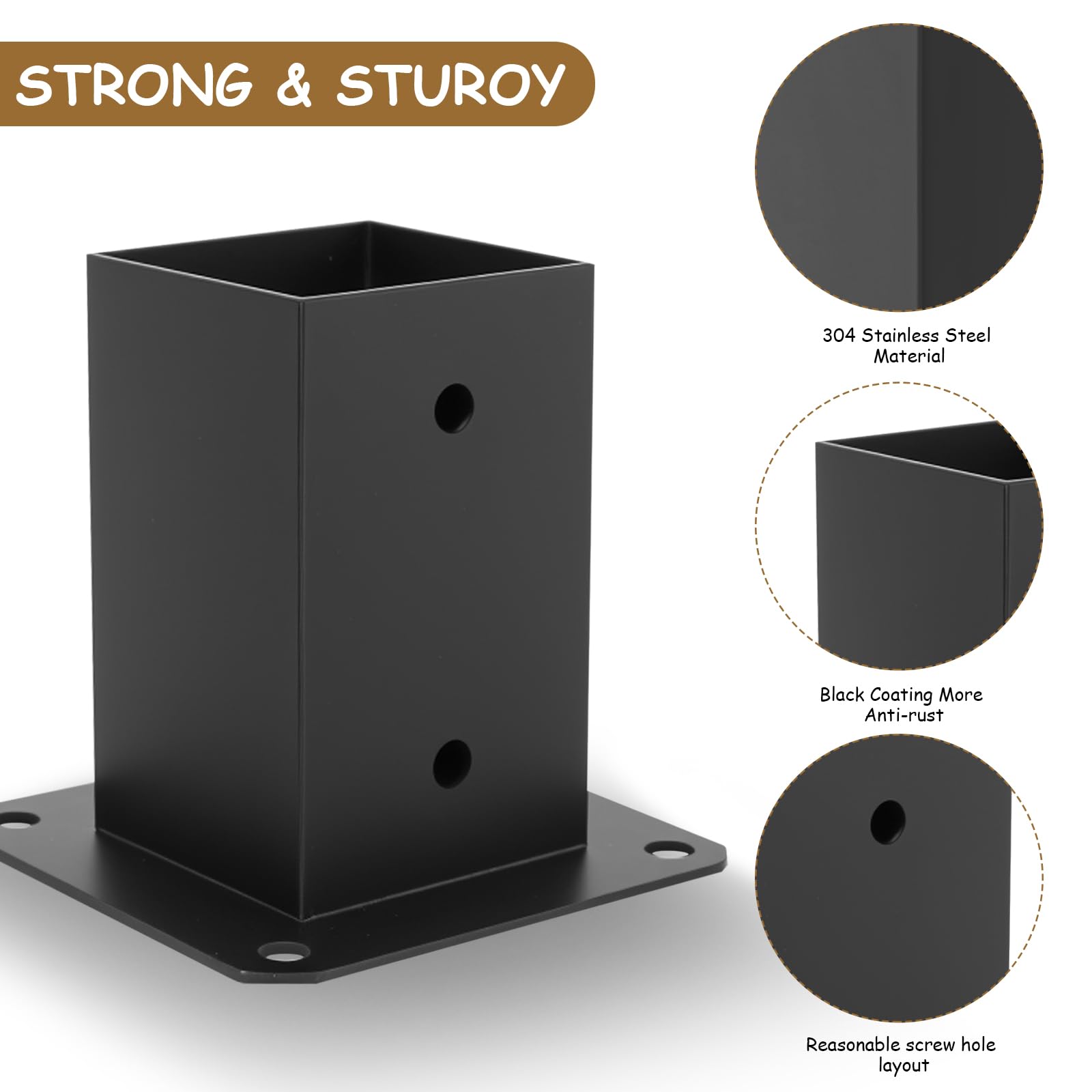 Fence Post Brackets Supports, Square Metal Heavy Duty Bolt Down Post Support Base Holder for Fence Posts Decking 90 mm x 90 mm x 150mm - Image 4